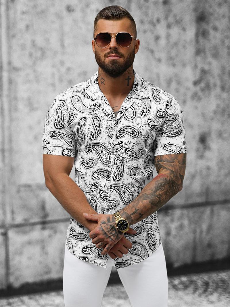 Balta vyriški marškiniai trumpomis rankovėmis OZONEE E/1400/621