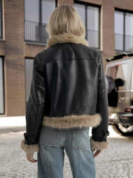 Juoda moteriška odinė striukė OZONEE JS/61M8517/392