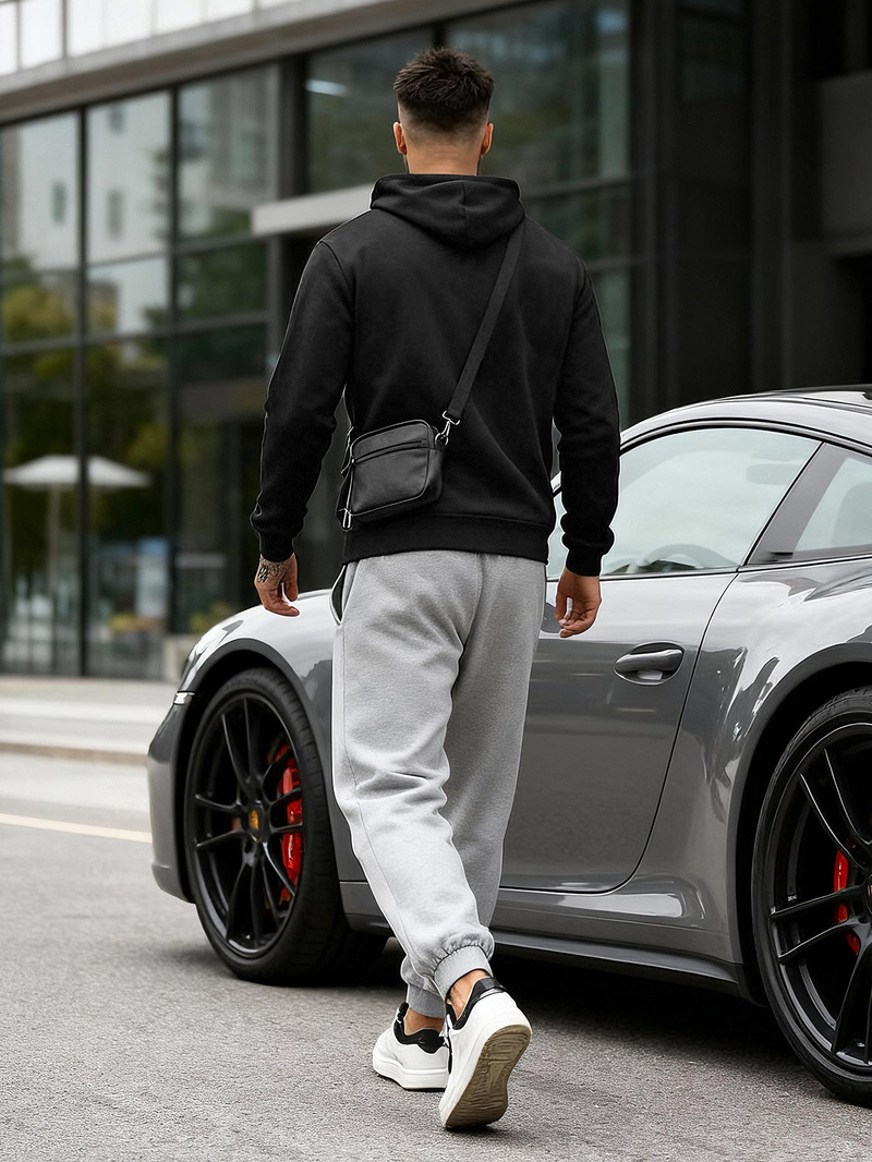 Juoda vyriškas džemperis su gobtuvu OZONEE JS/8B1973/3