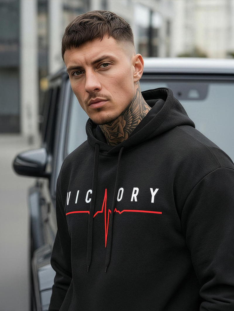 Juoda vyriškas džemperis su gobtuvu OZONEE JS/8B1757/3