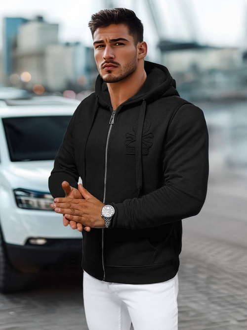 Juodas vyriškas džemperis su gobtuvu OZONEE NB/MF2003Z