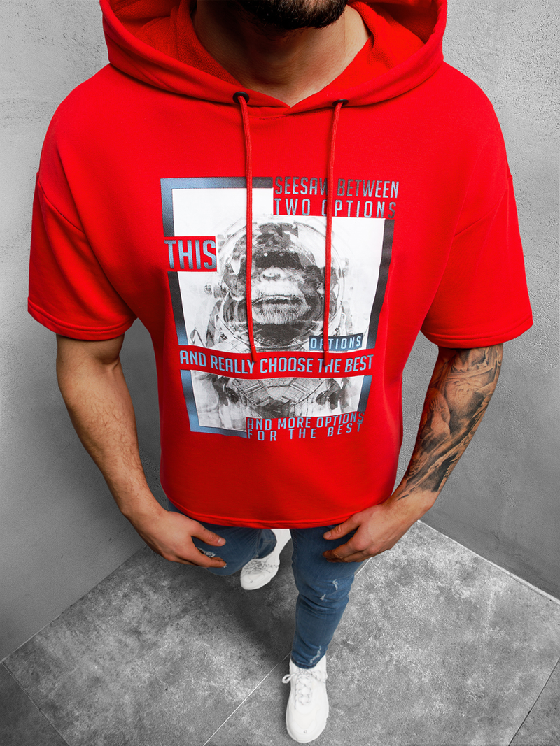 Raudona vyriškas džemperis su gobtuvu OZONEE B/20402010Z