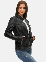 Juoda Moteriška Odinė Striukė OZONEE JS/11Z8010