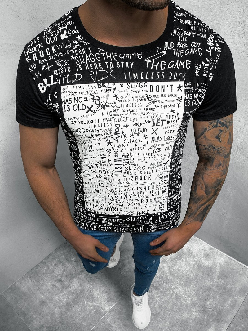 Juodi vyriški marškinėliai OZONEE O/1173Z