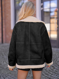 Juodai-smėlinis moteriška odinė striukė OZONEE JS/61M8502/392B