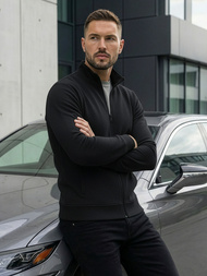 Juodas vyriškas džemperis su užtrauktuku OZONEE JS/2002Z