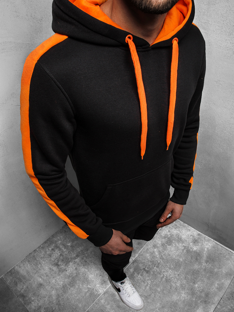 Juodai-Oranžinis džemperis su gobtuvu OZONEE JS/2012Z