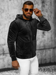 Juodas vyriškas veliūrinis džemperis su gobtuvu OZONEE JS/8B1168/3