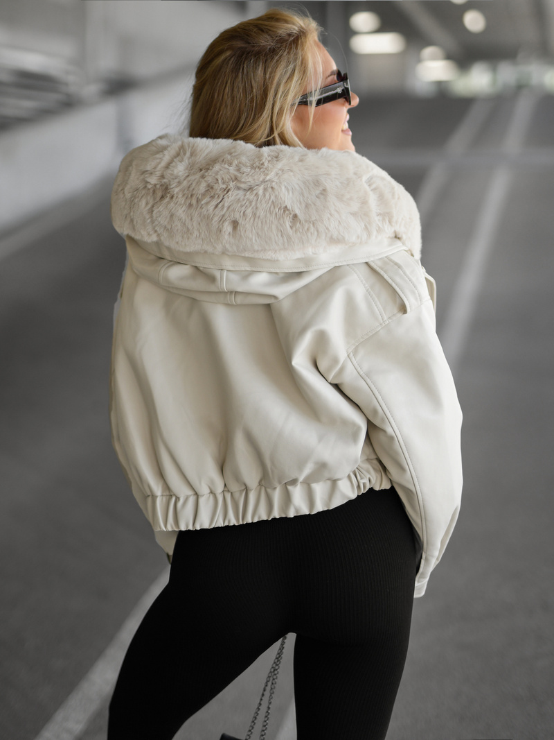 Smėlinis Moteriška Odinė Striukė OZONEE JS/11Z8172Z