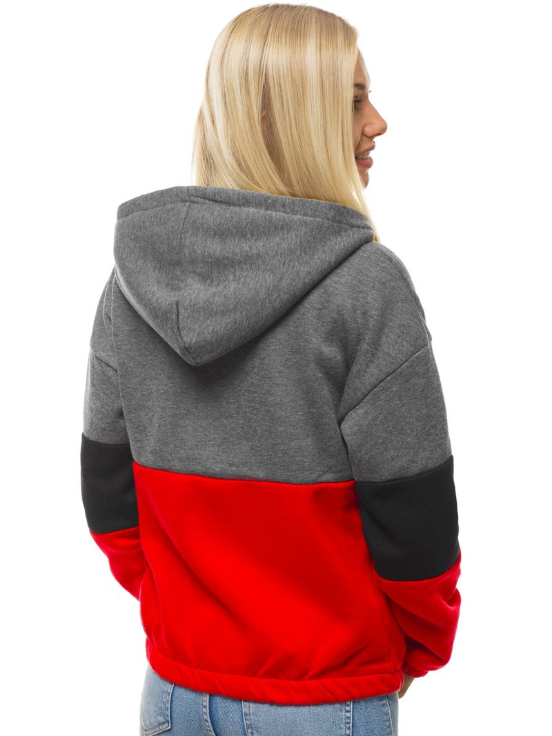 Grafitai-raudonas moteriškas džemperis su gobtuvu OZONEE JS/KSW2030