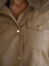 Smėlinis moteriška odinė striukė OZONEE JS/61M8513/84