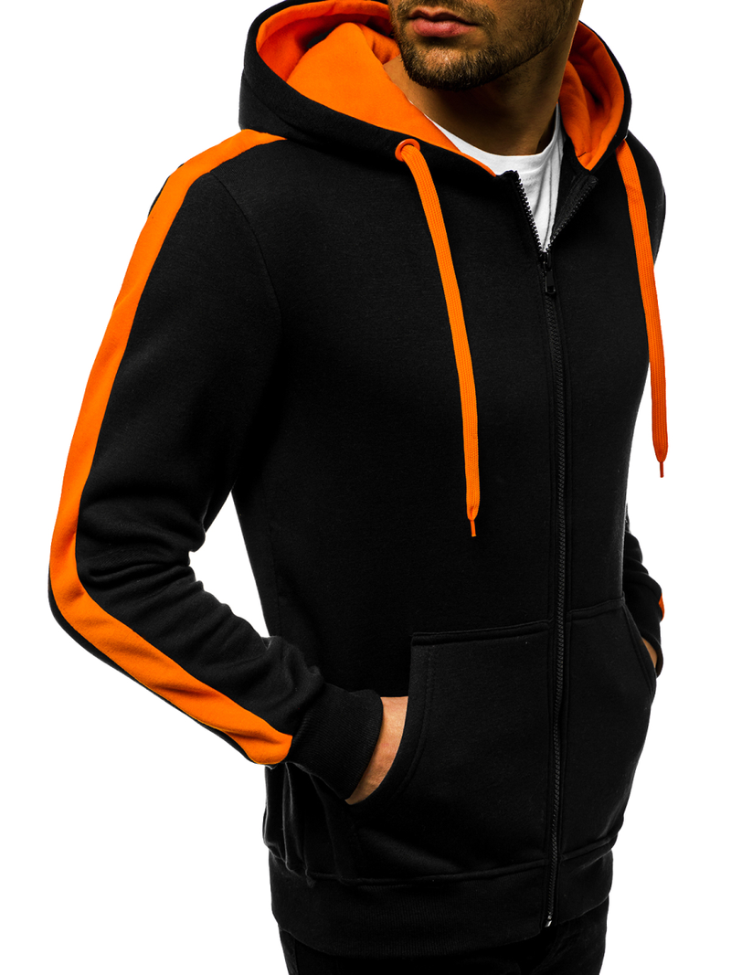 Juodai-Oranžinis vyriškas džemperis su užtrauktuku OZONEE JS/2015