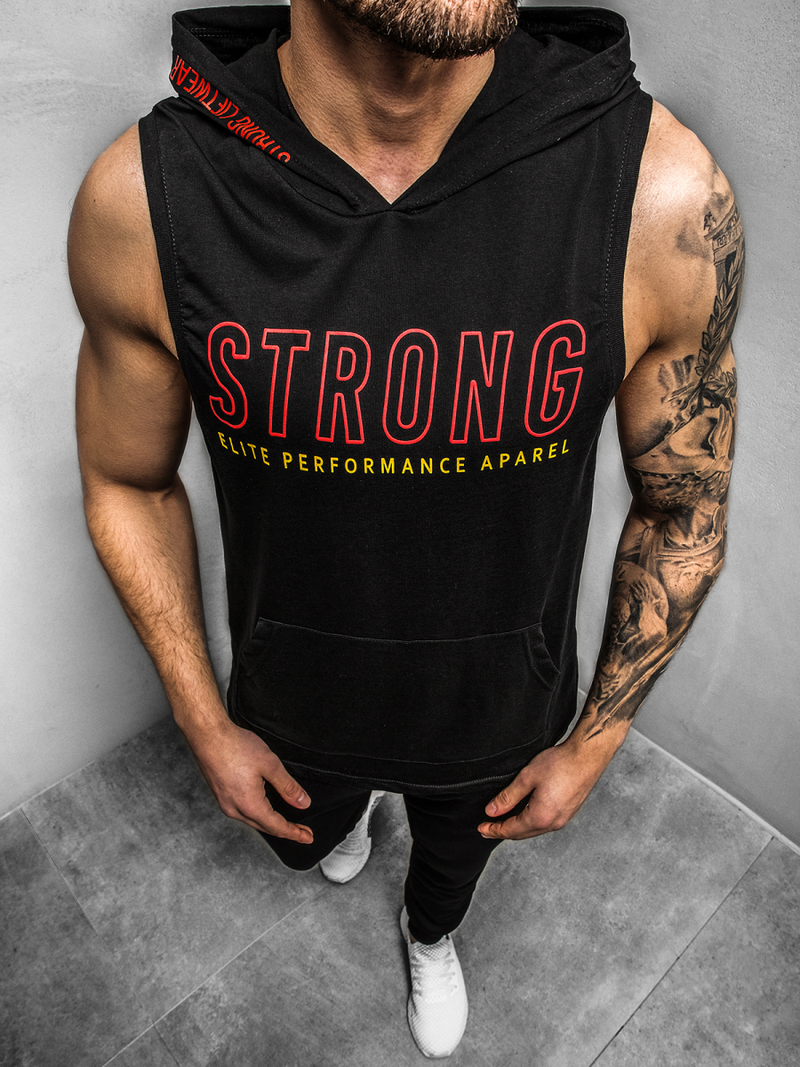 Juodi vyriški marškinėliai su gobtuvu OZONEE MAD/2992Z