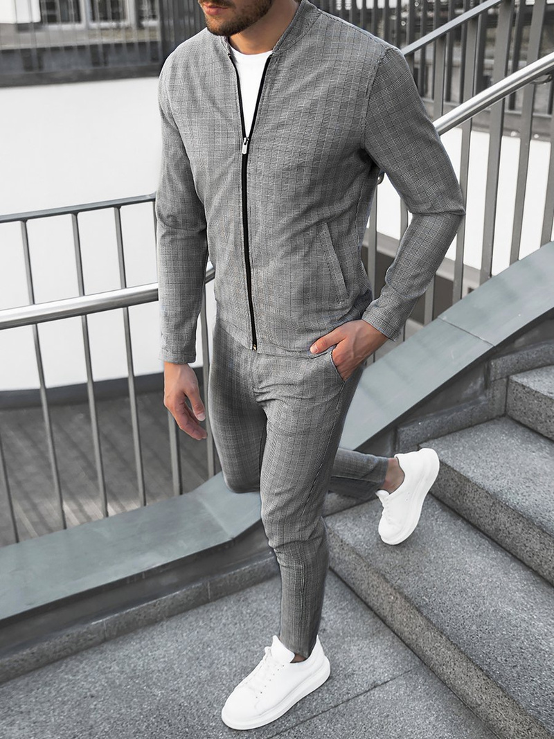 Pilkas vyriškas kostiumas - striukė ir chino kelnės OZONEE DJ/5617