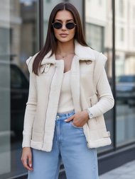 Smėlinis moteriška odinė liemenė OZONEE JS/61M8503/280Z