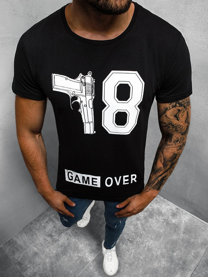 Juodi vyriški marškinėliai OZONEE O/1174Z