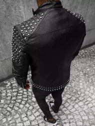 Juoda vyriška odinė striukė OZONEE JS/11Z8007