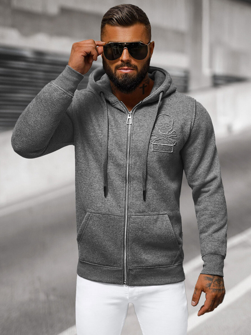 Grafitinis vyriškas džemperis su gobtuvu OZONEE NB/MF2003