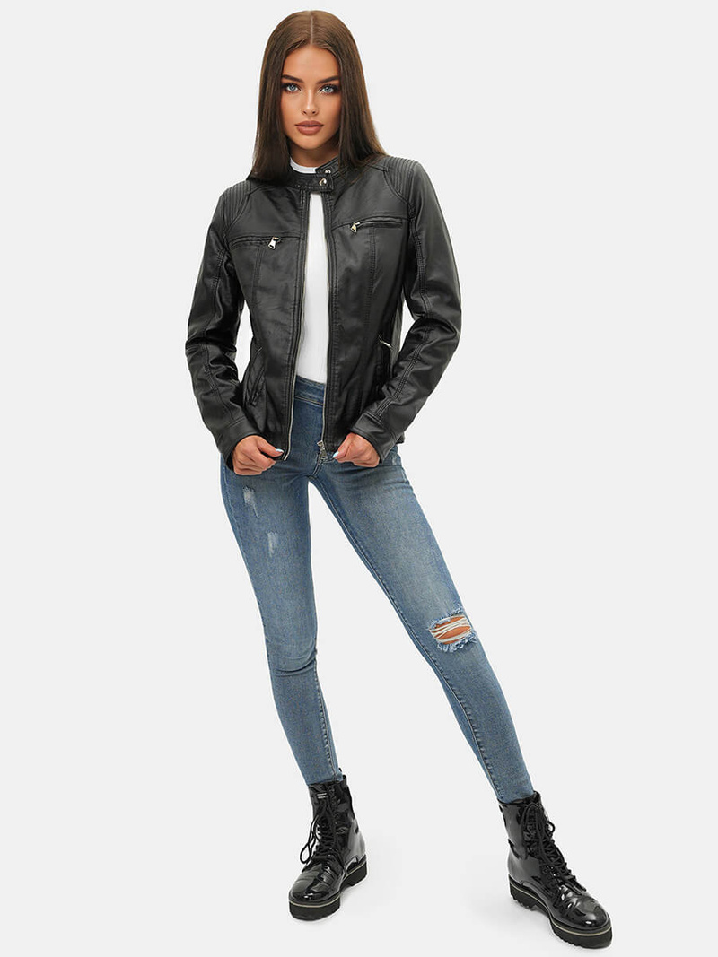 Juoda Moteriška Odinė Striukė OZONEE JS/11Z8010