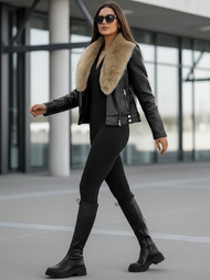 Juodai-smėlinis moteriška odinė striukė OZONEE JS/61M8508/392BZ