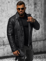 Juoda vyriška odinė striukė OZONEE JS/11Z8005Z