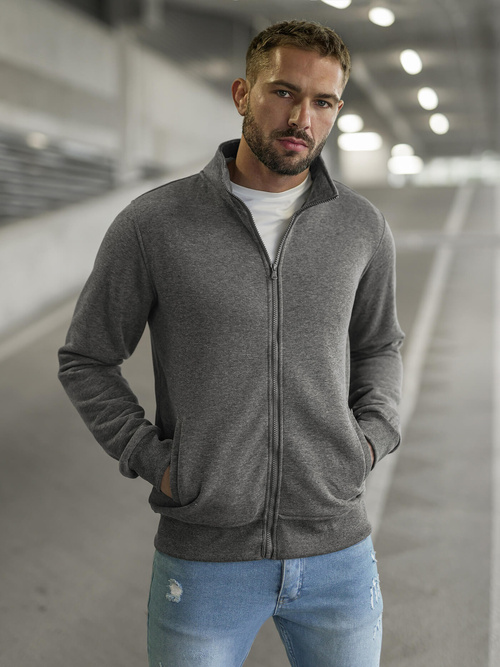 Tamsiai-pilkas vyriškas džemperis su užtrauktuku OZONEE JS/2002Z