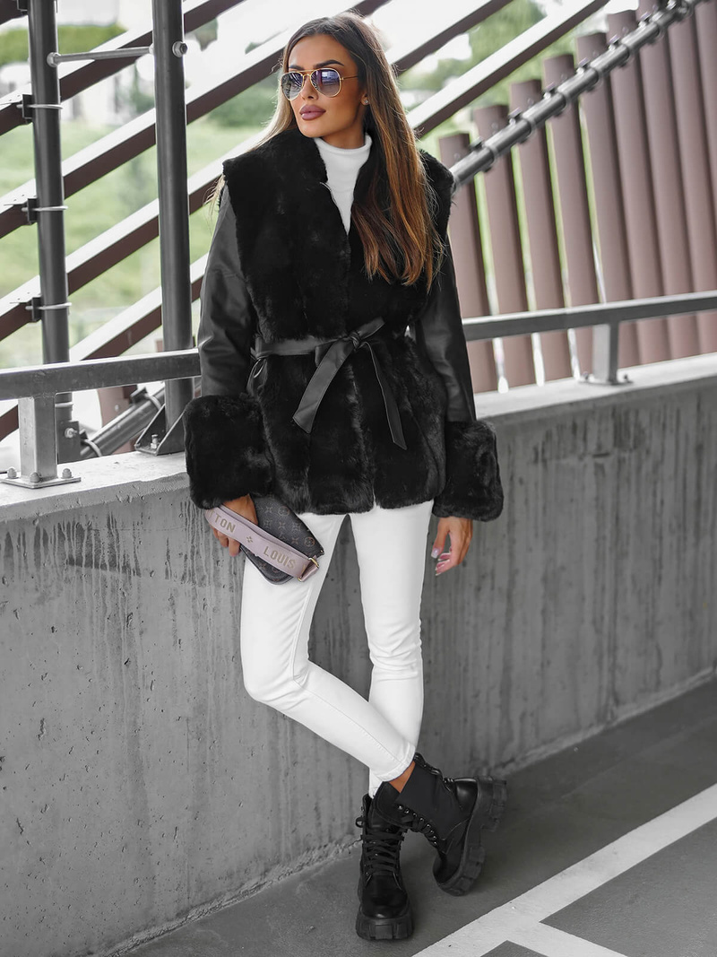 Juoda Moteriška Odinė Striukė OZONEE JS/11Z8079Z