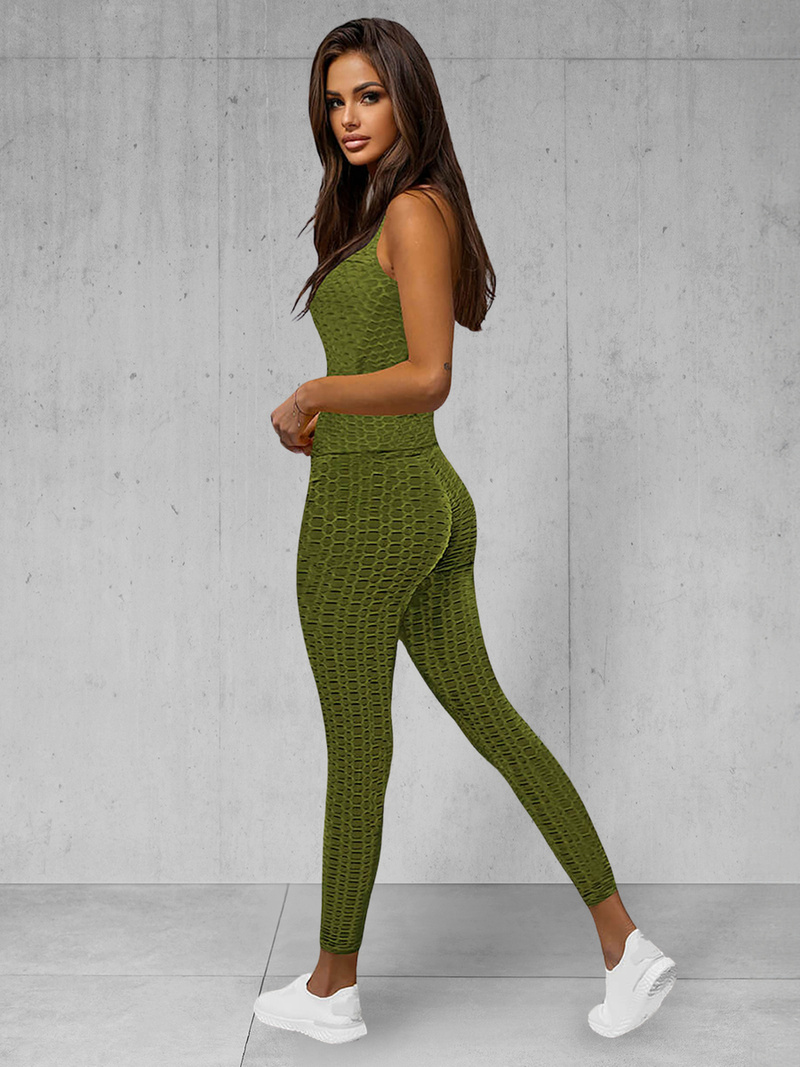 Rusvai žalsva moteriškas sportinis dviejų dalių kostiumas OZONEE JS/YW88037/7Z