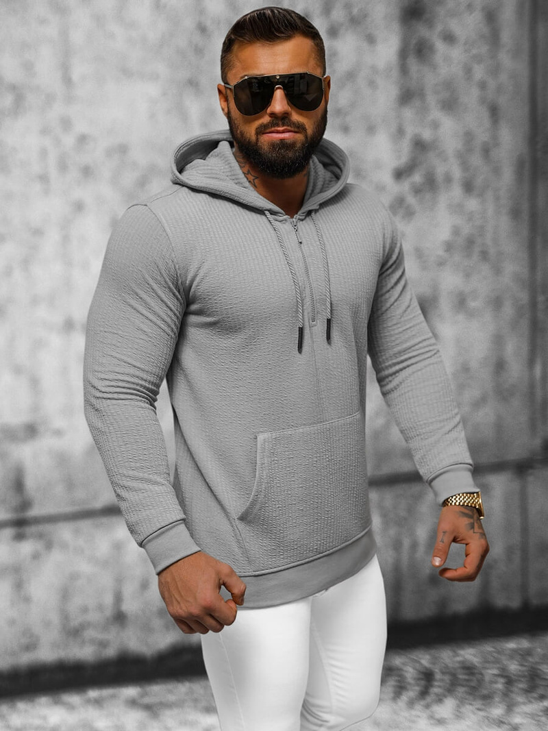 Pilka vyriškas džemperis su gobtuvu OZONEE O/TB2273