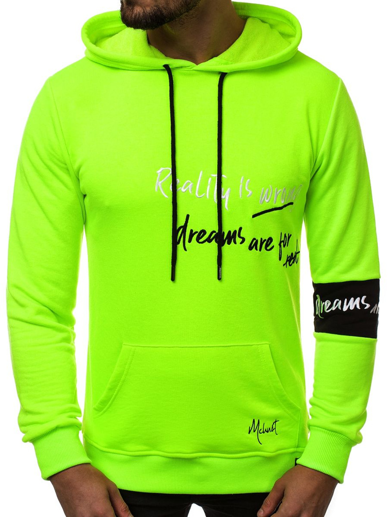 Žaliai-Neoninis vyriškas džemperis su gobtuvu OZONEE MACH/3105Z