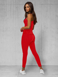 Raudona žalsva moteriškas sportinis dviejų dalių kostiumas OZONEE JS/YW88037/5Z