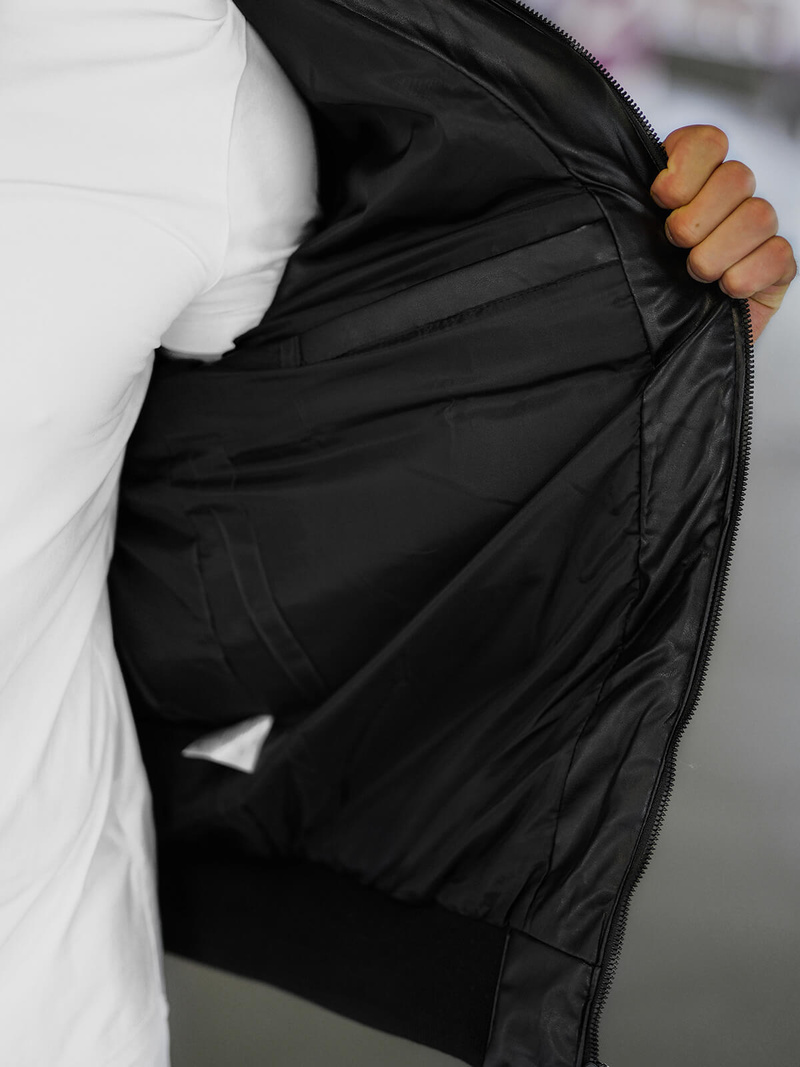 Juoda vyriška žieminė odinė striukė OZONEE O/M795Z