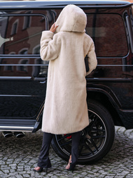 Smėlinis moteriška žieminė striukė iš kailio OZONEE JS/11Z8250