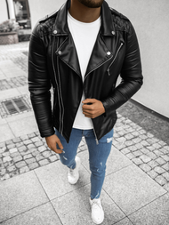 Juoda vyriška odinė striukė OZONEE O/5629