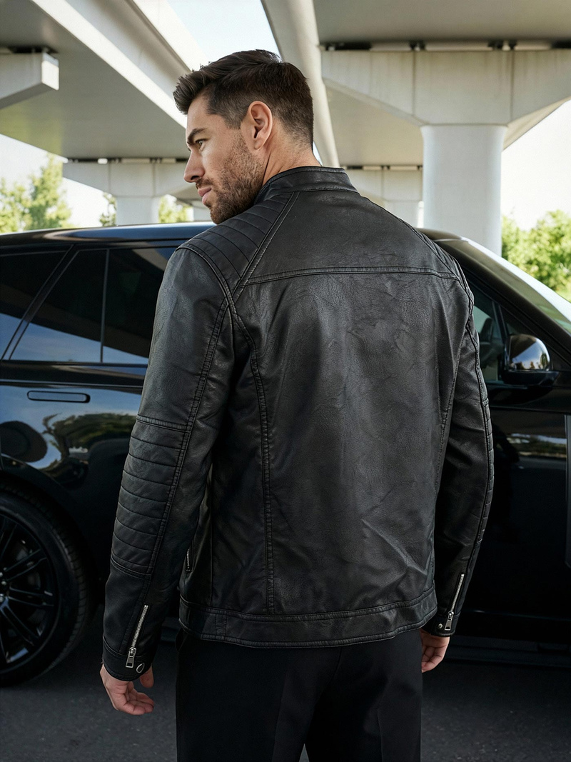 Juoda vyriška odinė striukė OZONEE JS/11Z8066