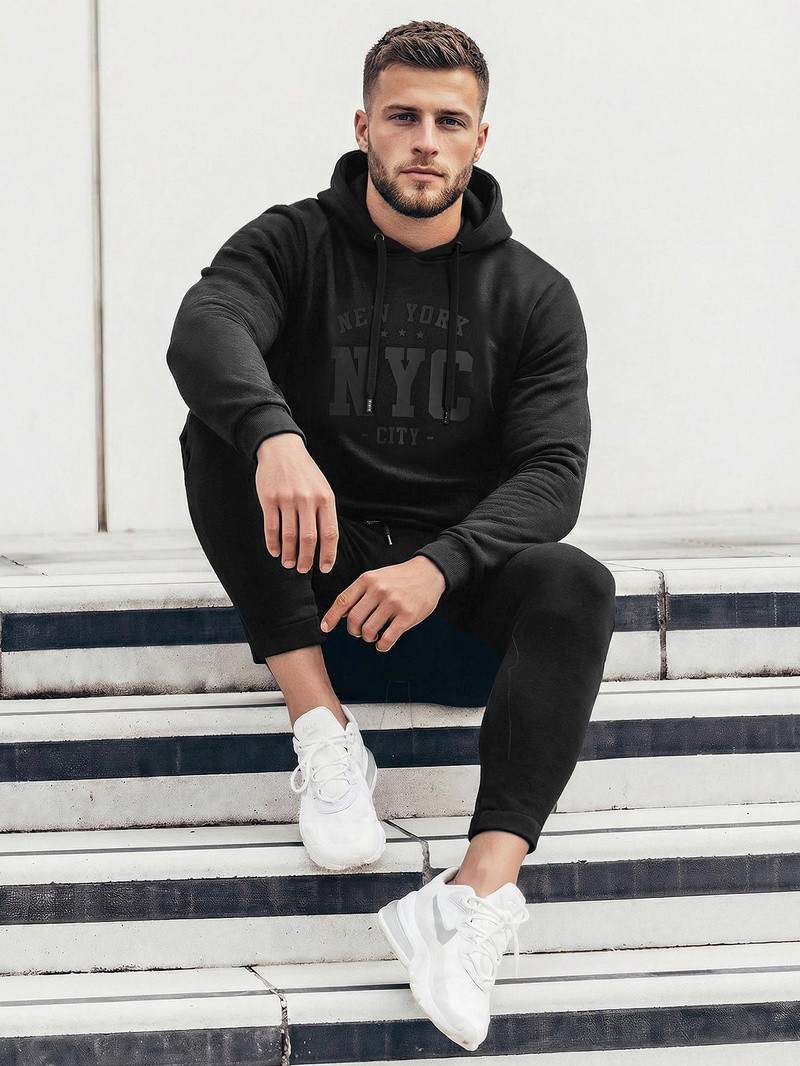 Juoda vyriškas džemperis su gobtuvu OZONEE JS/8B1971/3