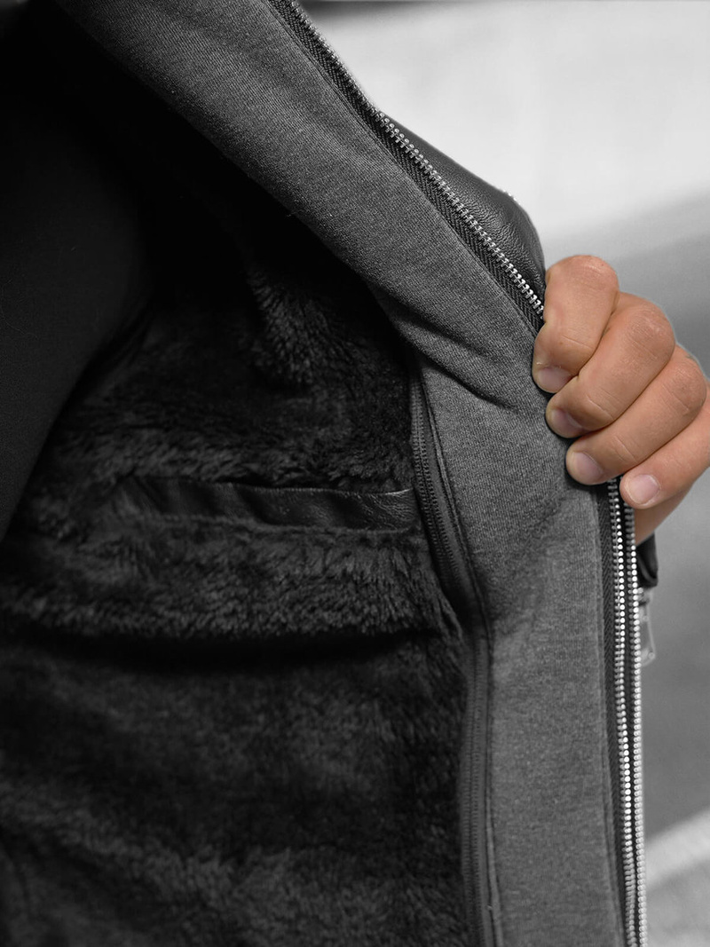 Juoda vyriška odinė striukė OZONEE JS/11Z8063