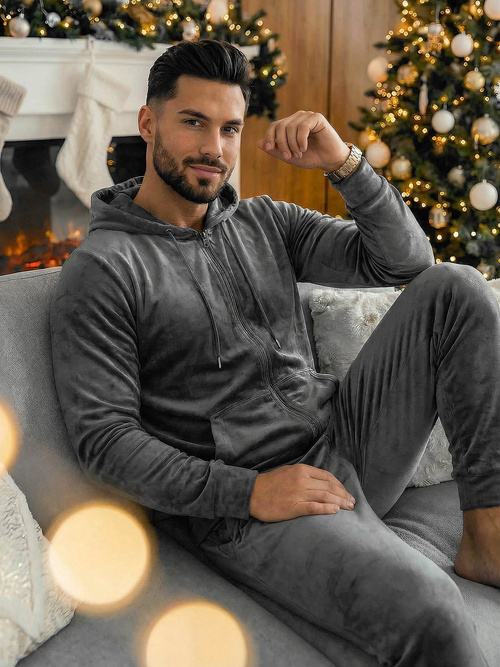 Grafitinis vyriškas veliūrinis sportinis kostiumas OZONEE JS/8C1169/6Z