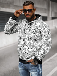 Baltas vyriškas džemperis su gobtuvu OZONEE JS/8B1256/1