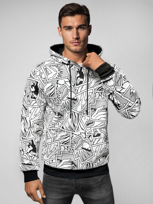 Baltas vyriškas džemperis su gobtuvu OZONEE JS/8B1256/1Z