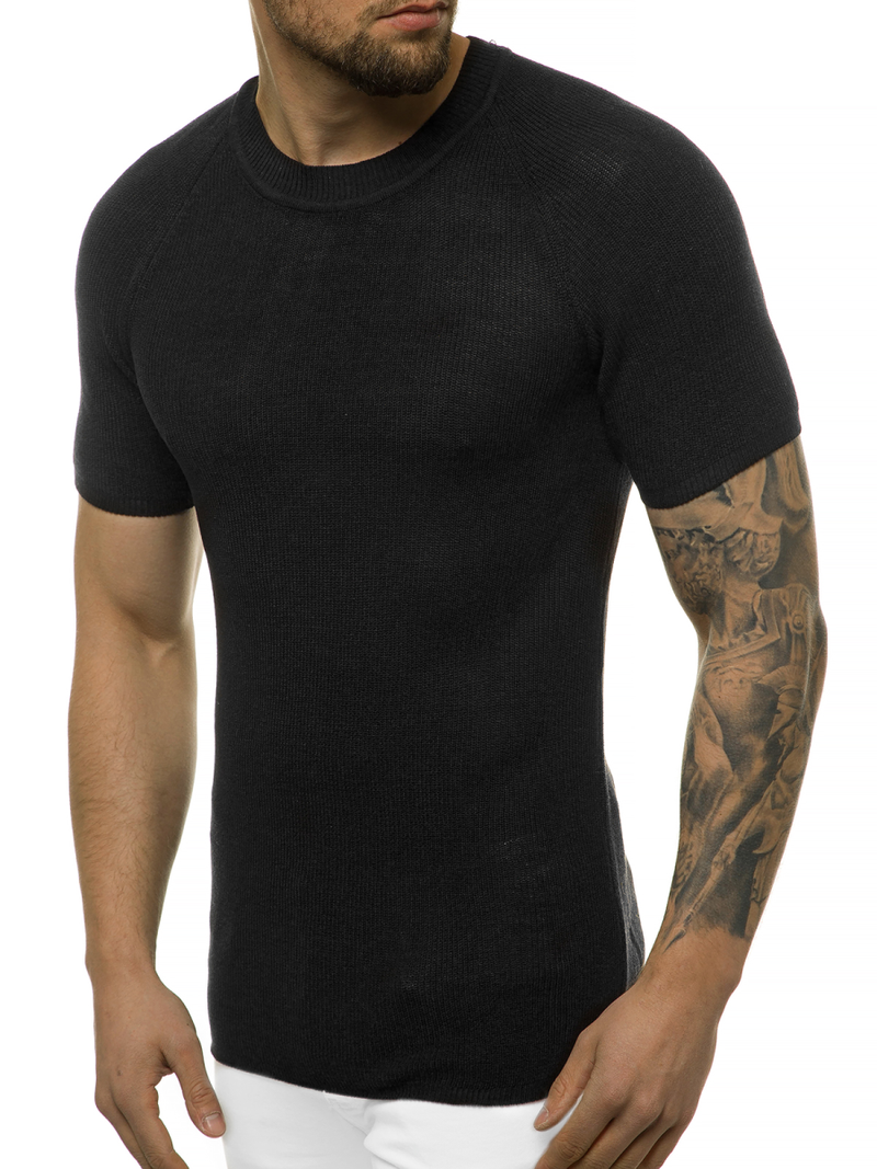 Juoda vyriška palaidinė trumpomis rankovėmis OZONEE L/2474