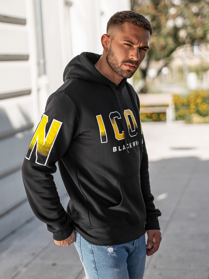 Juoda vyriškas džemperis su gobtuvu OZONEE JS/8B1739/3