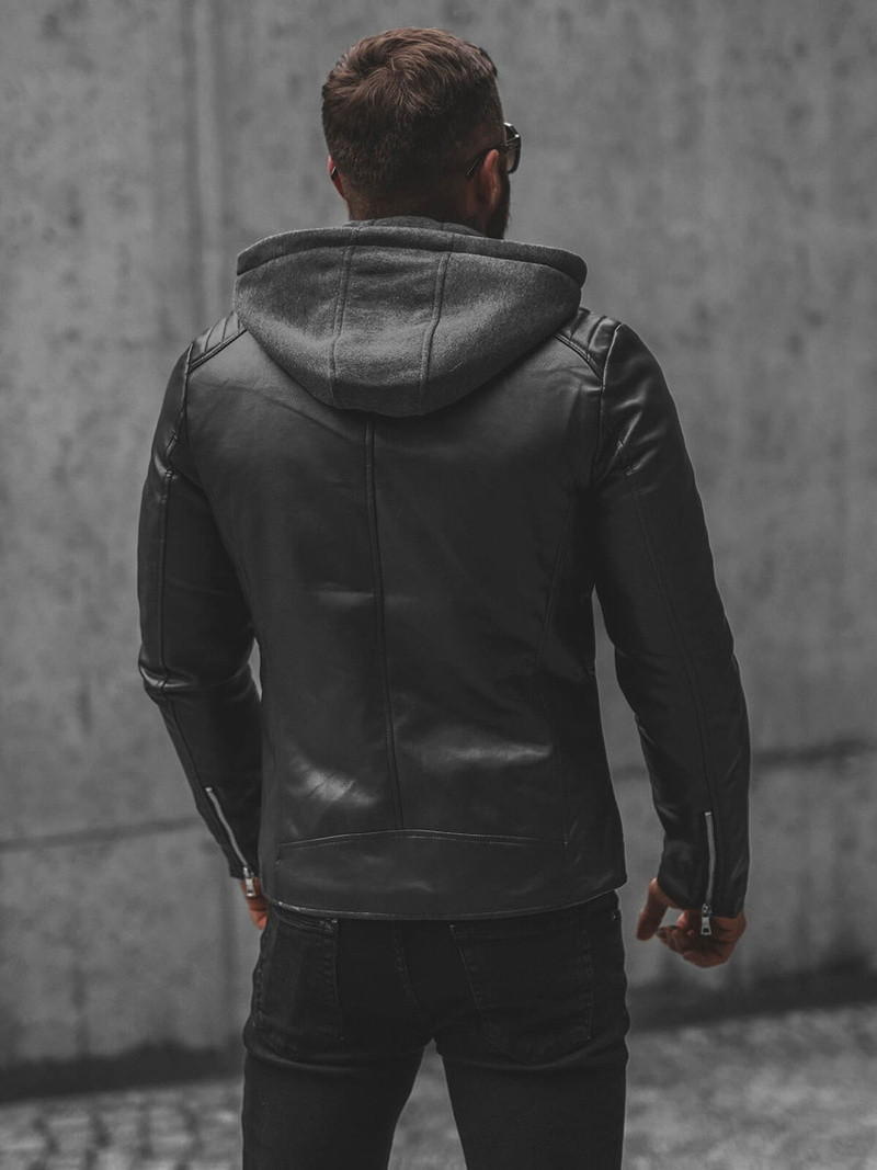 Juoda vyriška odinė striukė OZONEE JS/11Z8012Z