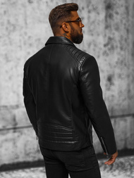 Juoda vyriška odinė striukė OZONEE JS/11Z8056