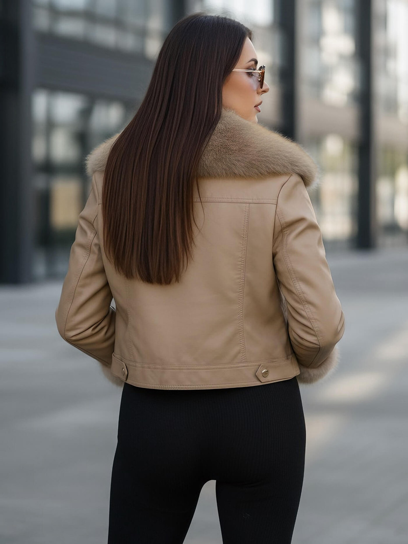 Smėlinis moteriška odinė striukė OZONEE JS/61M8513/84Z