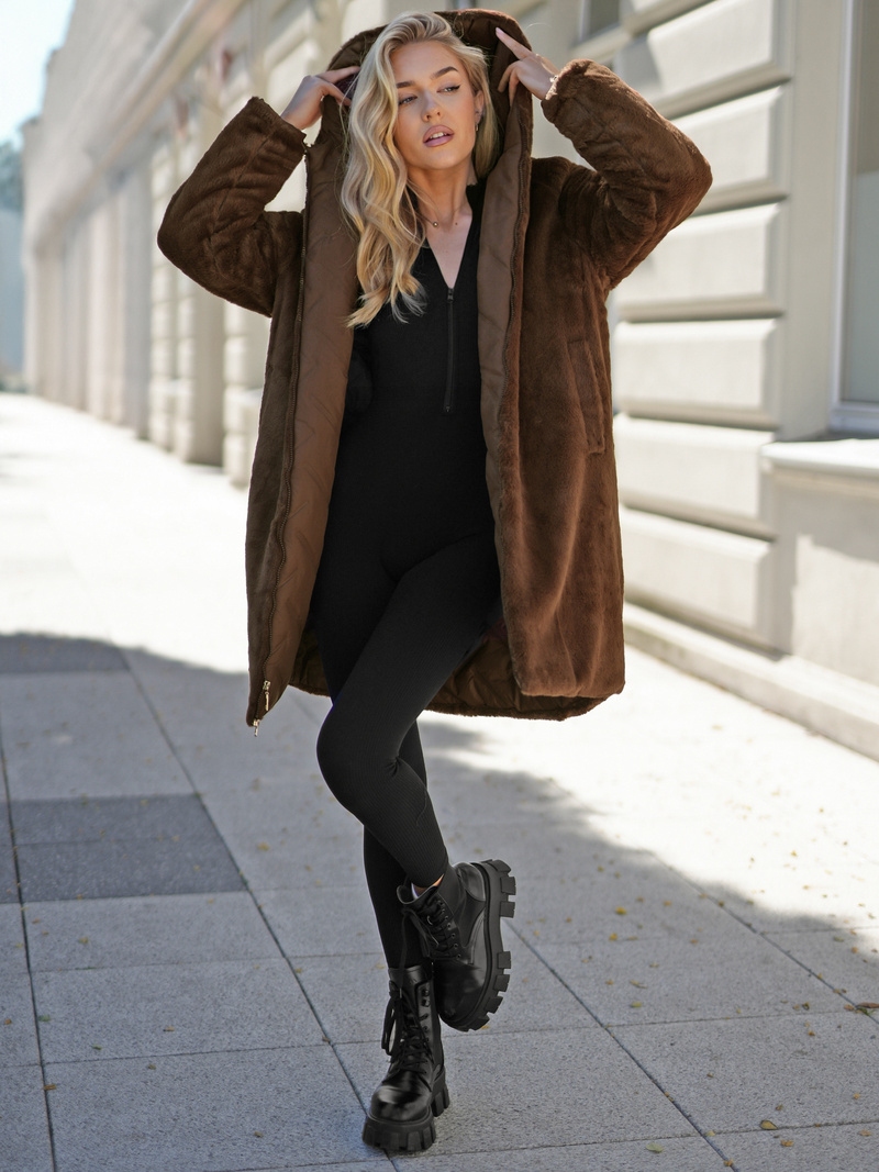 Šokoladas moteriška ilga žieminė striukė OZONEE JS/5M3352/158