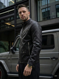 Juoda vyriška odinė striukė OZONEE JS/11Z8021