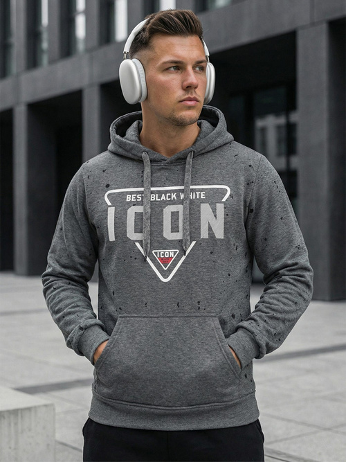 Grafitinis vyriškas džemperis su gobtuvu OZONEE JS/8B1737/5