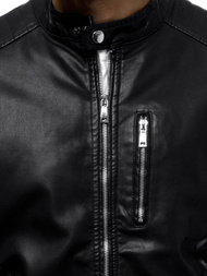 Juoda vyriška odinė striukė OZONEE JB/JP1149