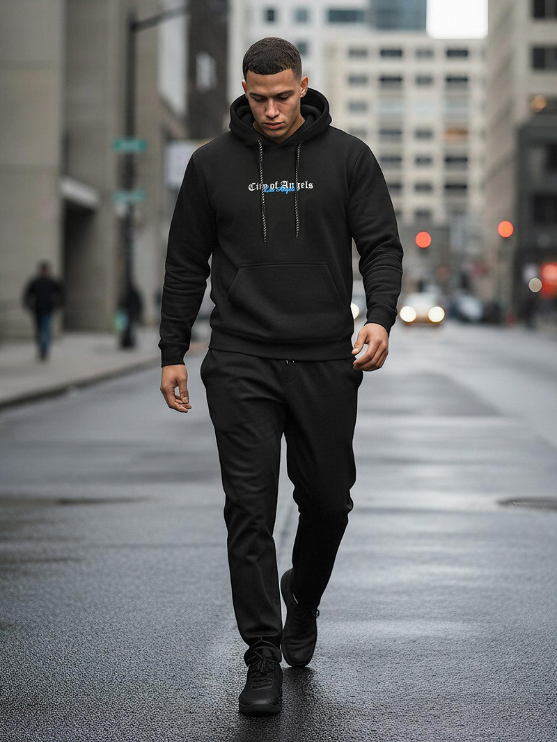 Juoda vyriškas džemperis su gobtuvu OZONEE JS/21B1901/3